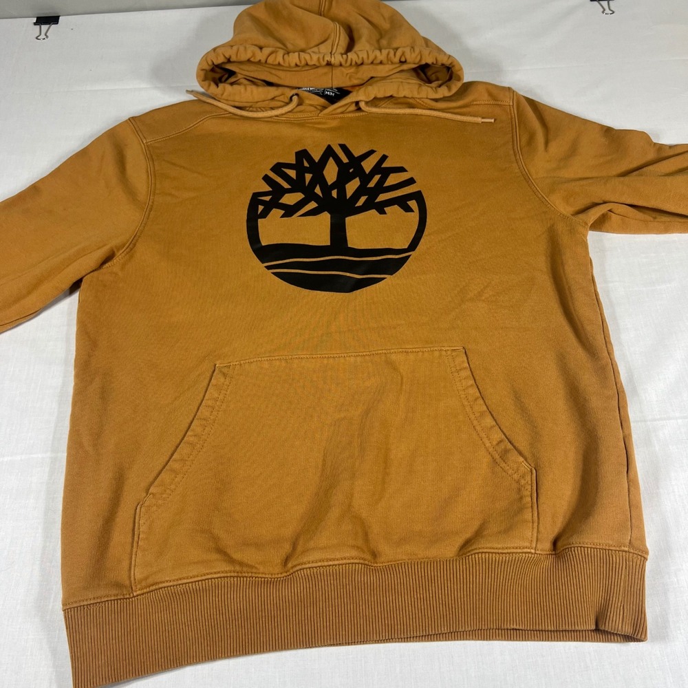 Timberland Mens Wheat Tan Tree Logo Fleece Pullover Hoodie Sweatshirt Medium - Picture 4 of 10